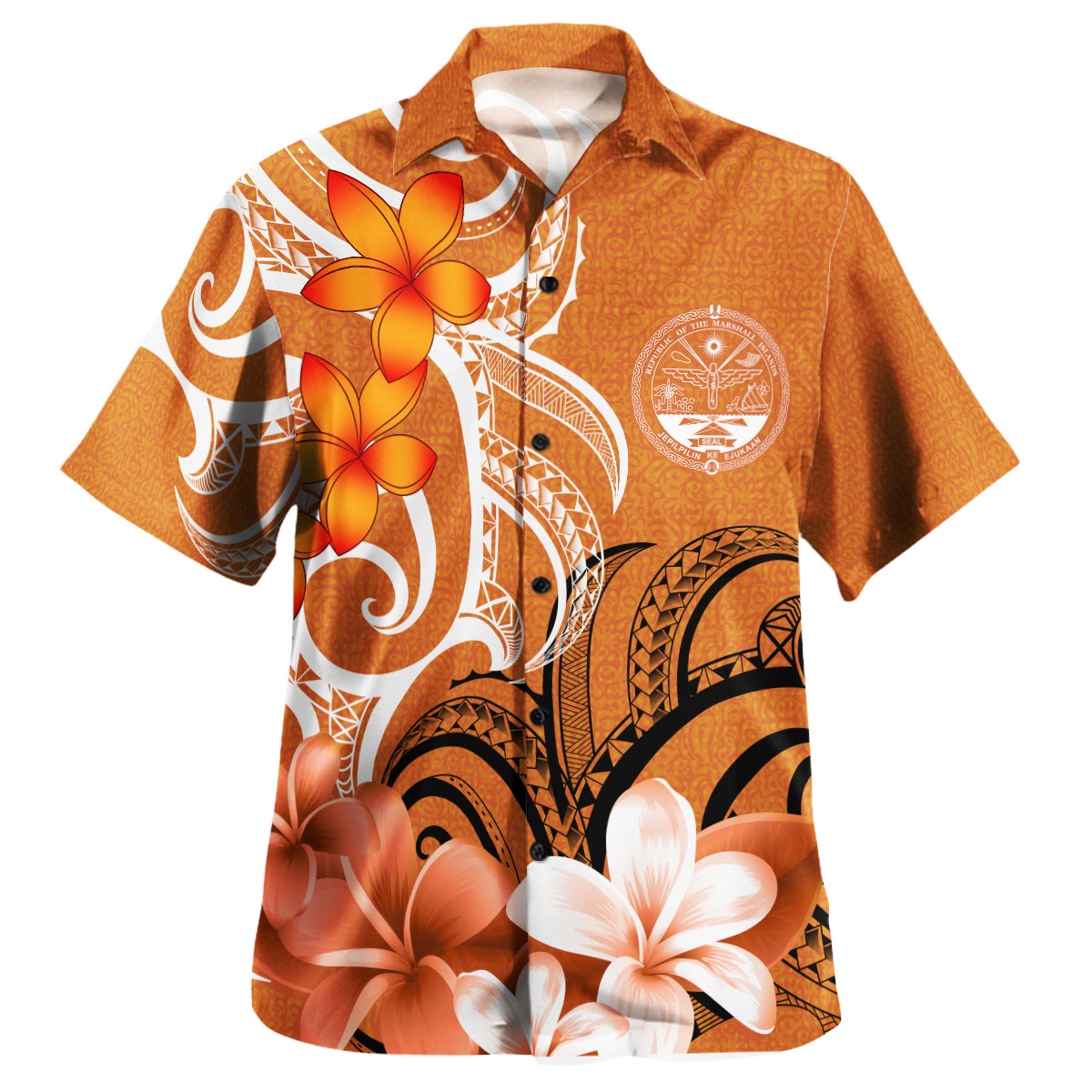Nauru Custom Personalised Hawaiian Shirt Polynesian Floral Spirit Orange