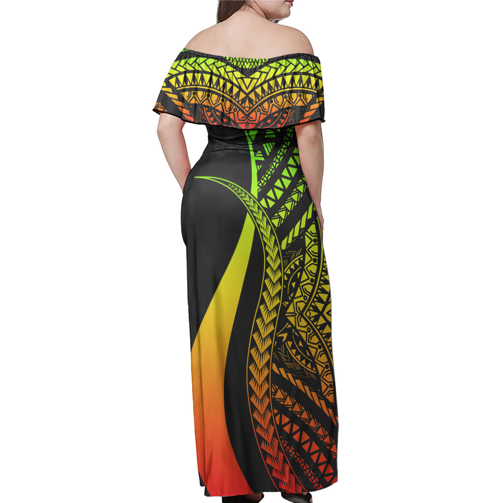 Marshall Islands Custom Personalised Woman Off Shoulder Long Dress Micronesian Tentacle Tribal Pattern