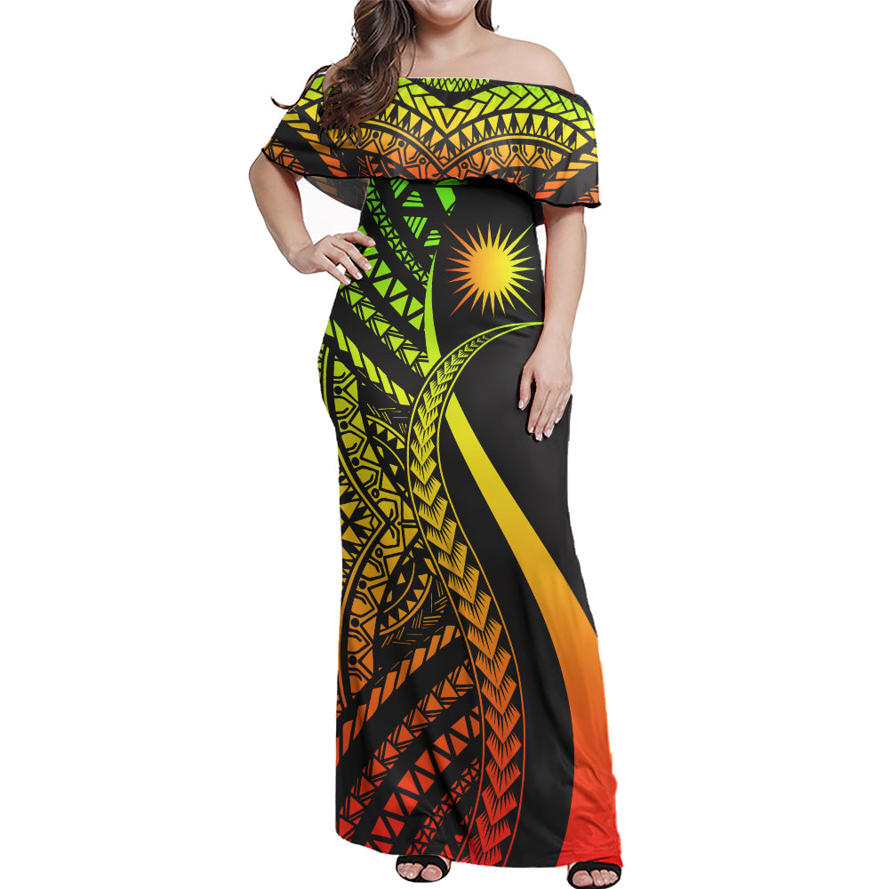 Marshall Islands Custom Personalised Woman Off Shoulder Long Dress Micronesian Tentacle Tribal Pattern