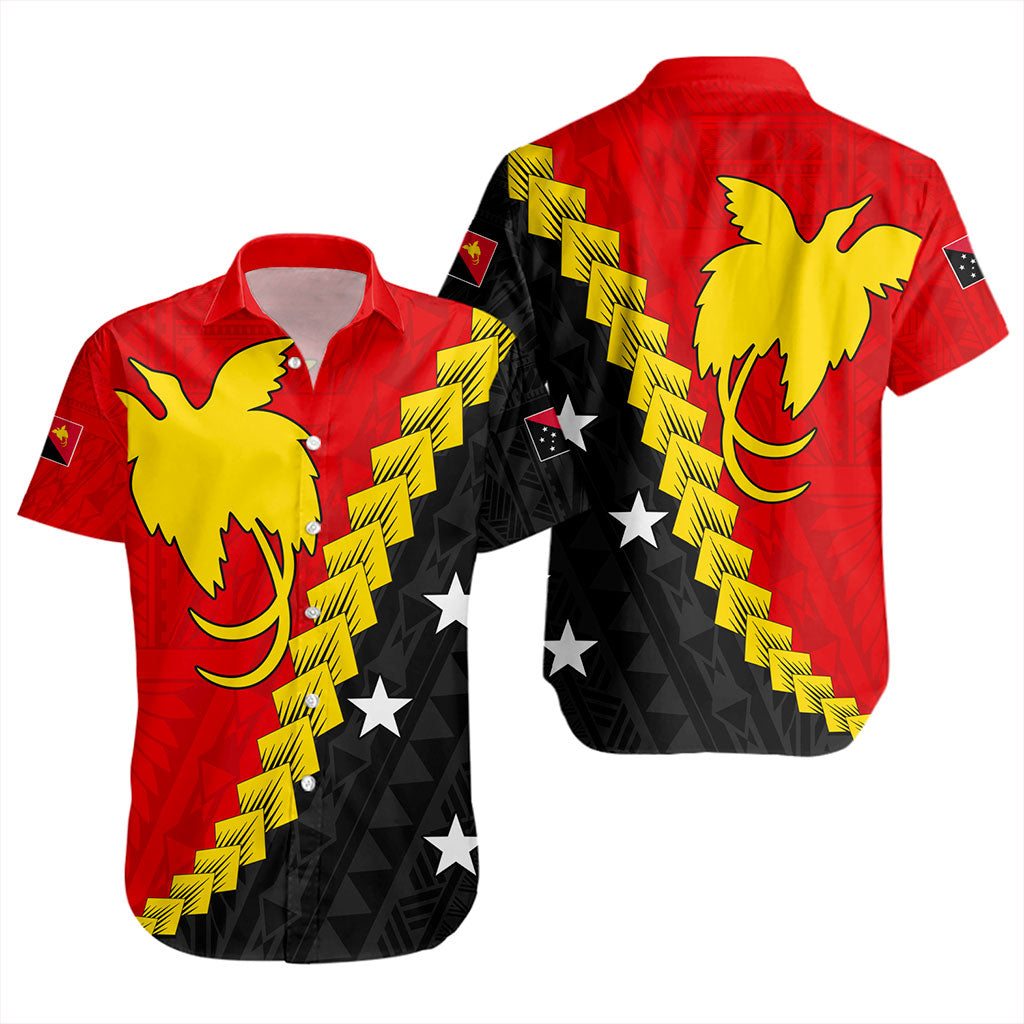 Papua New Guinea Short Sleeve Shirt Melanesia With Flag Tribal Tattoo