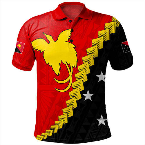 Papua New Guinea Polo Shirt Melanesia With Flag Tribal Tattoo