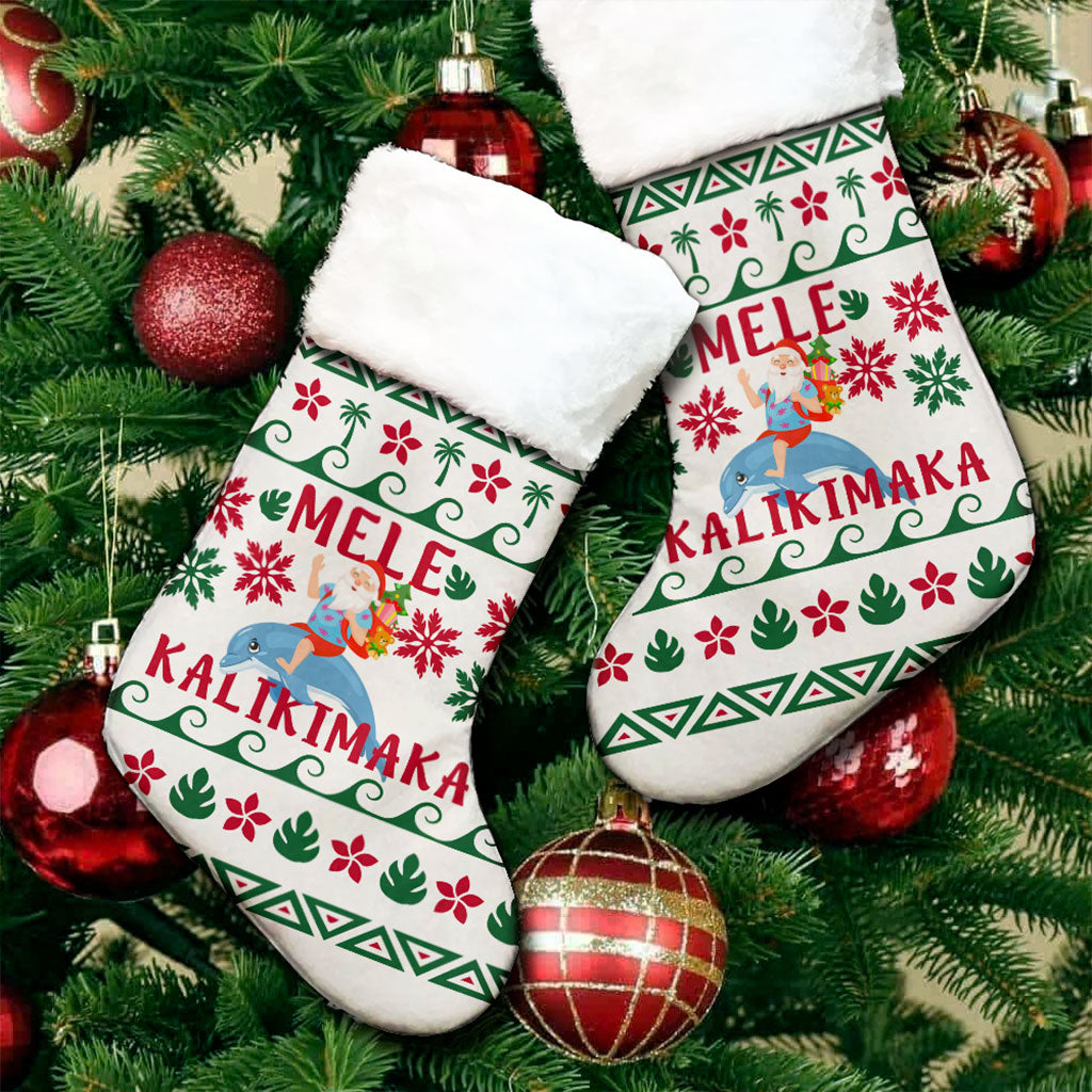 Hawaii Christmas Stocking Mele Kalikimaka Polynesian Pattern Christmas Dolphine Santa
