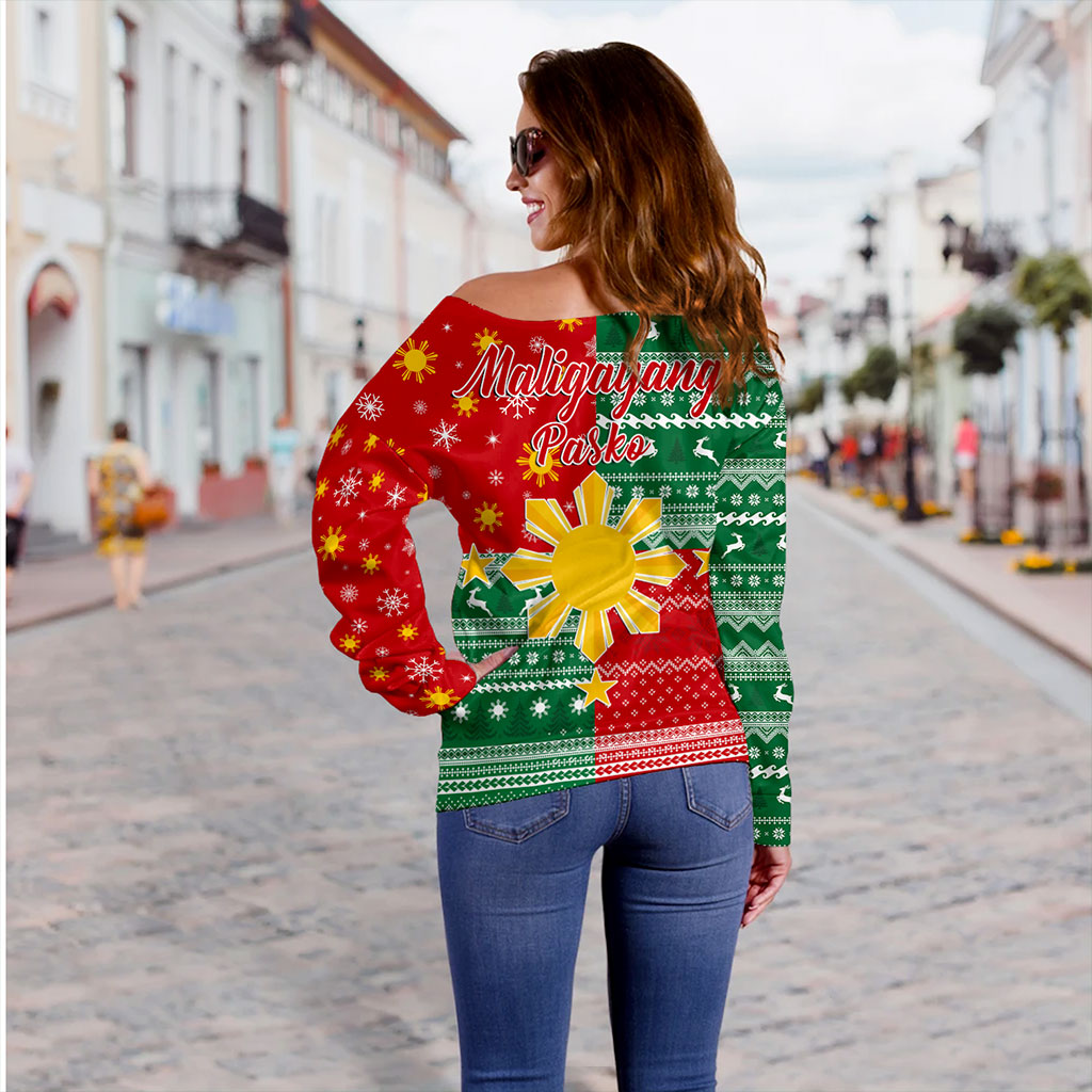 Philippines Filipinos Off Shoulder Sweatshirt Merry Christmas Pattern Sun Style