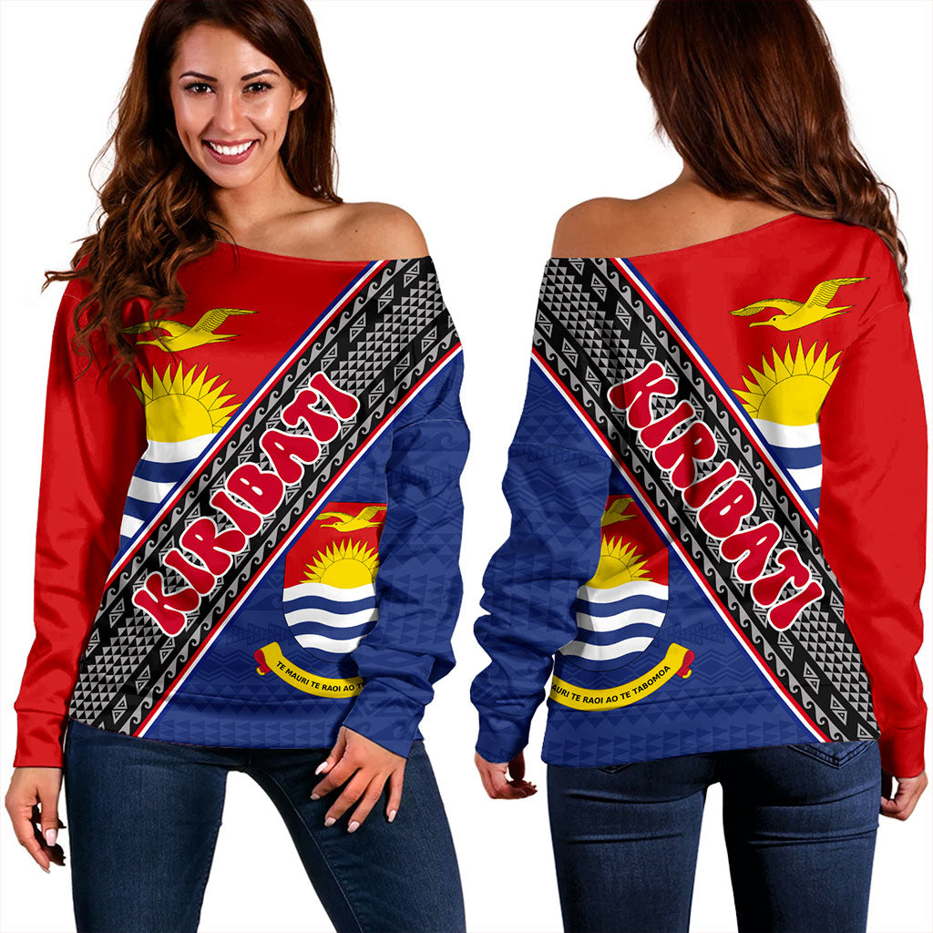 Kiribati Off Shoulder Sweatshirt Micronesia Flag And Coat Of Arms