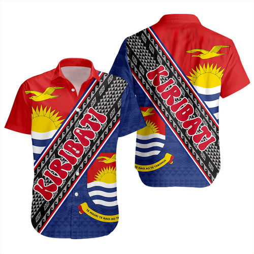 Kiribati Short Sleeve Shirt Micronesia Flag And Coat Of Arms