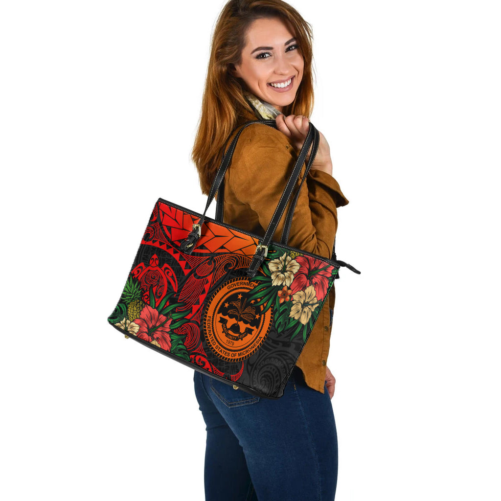 Micronesia Leather Tote Bag Polynesian Turtle Tropical