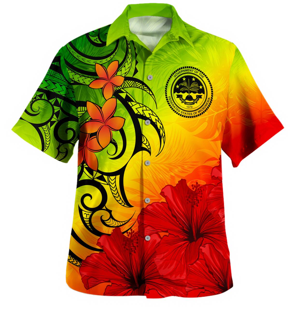 Palau Hawaiian Shirt Tribal Polynesia Tropical Hibiscus Flower