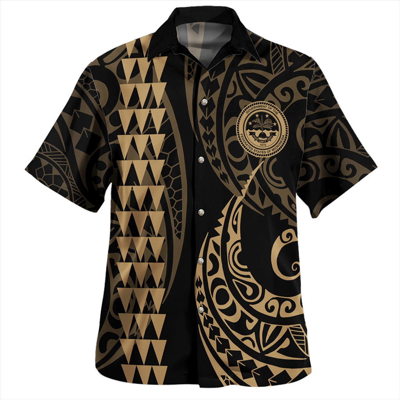 Federated States Of Micronesia Combo Short Sleeve Dress And Shirt Kakau Style Gold
