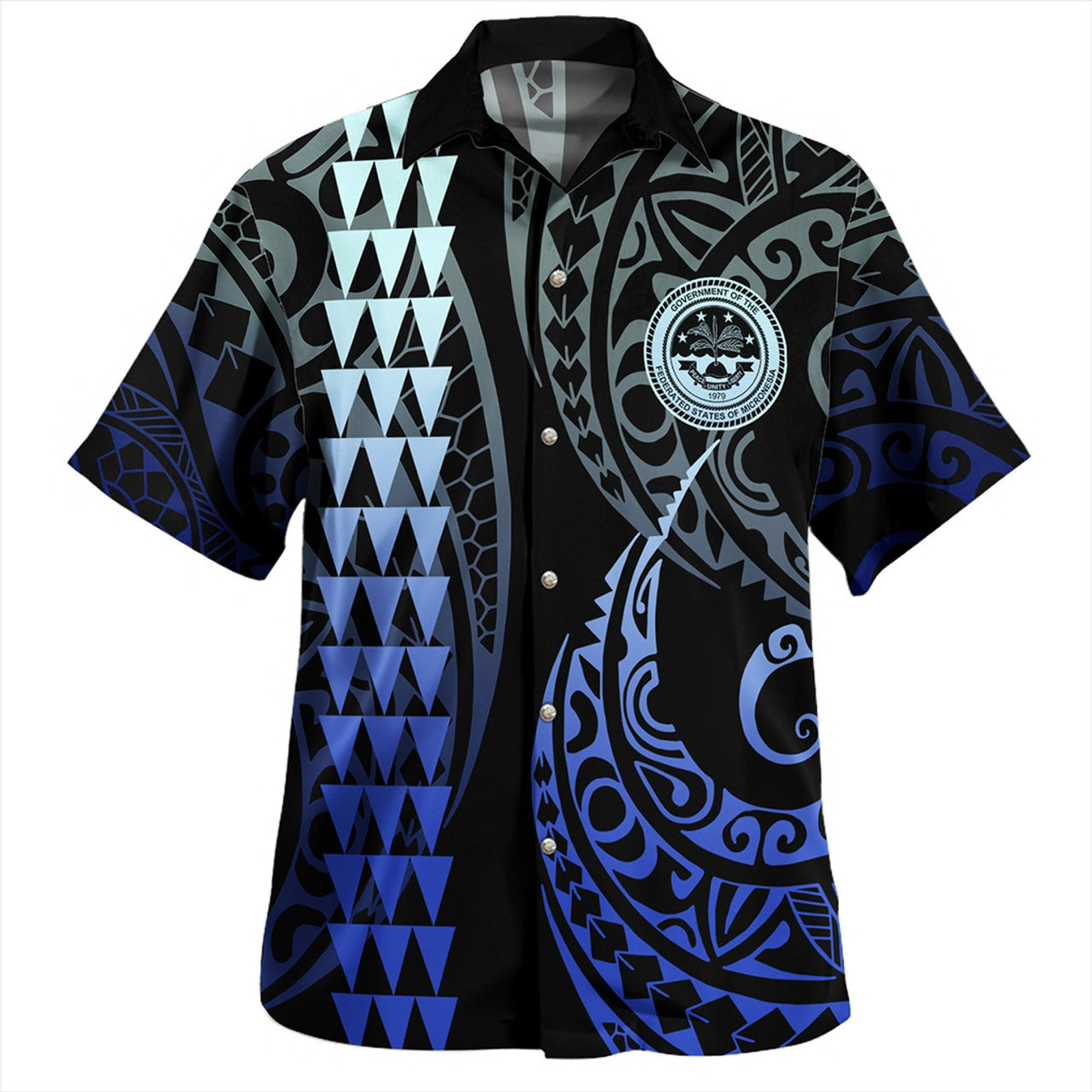 Federated States Of Micronesia Combo Short Sleeve Dress And Shirt Kakau Style Gradient Blue