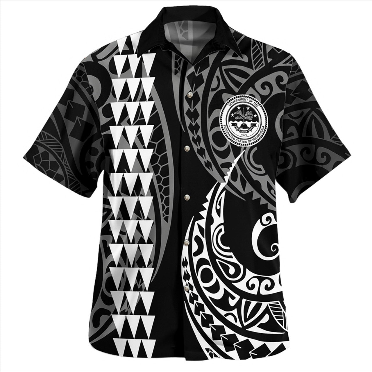 Federated States Of Micronesia Combo Puletasi And Shirt Kakau Style White