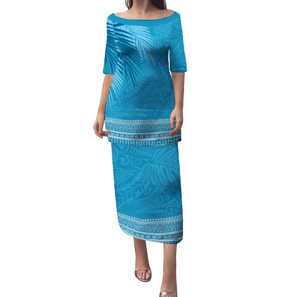 Guam Combo Puletasi And Shirt Micronesian Fabric Leaves