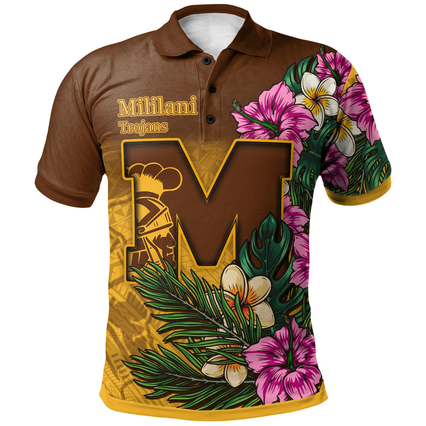 Hawaii Custom Personalised Polo Shirt - Mililani Trojan High School Hawaiian Tropical Flowers Polo Shirt