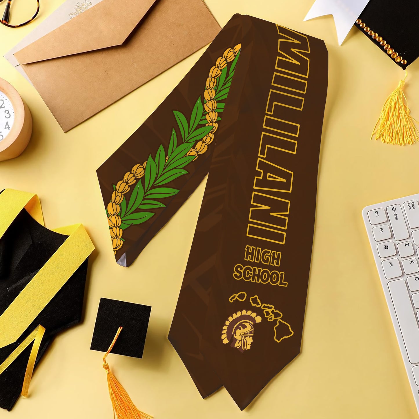 Hawaii Graduation Stole Custom Mililani High School Polynesian Lei
