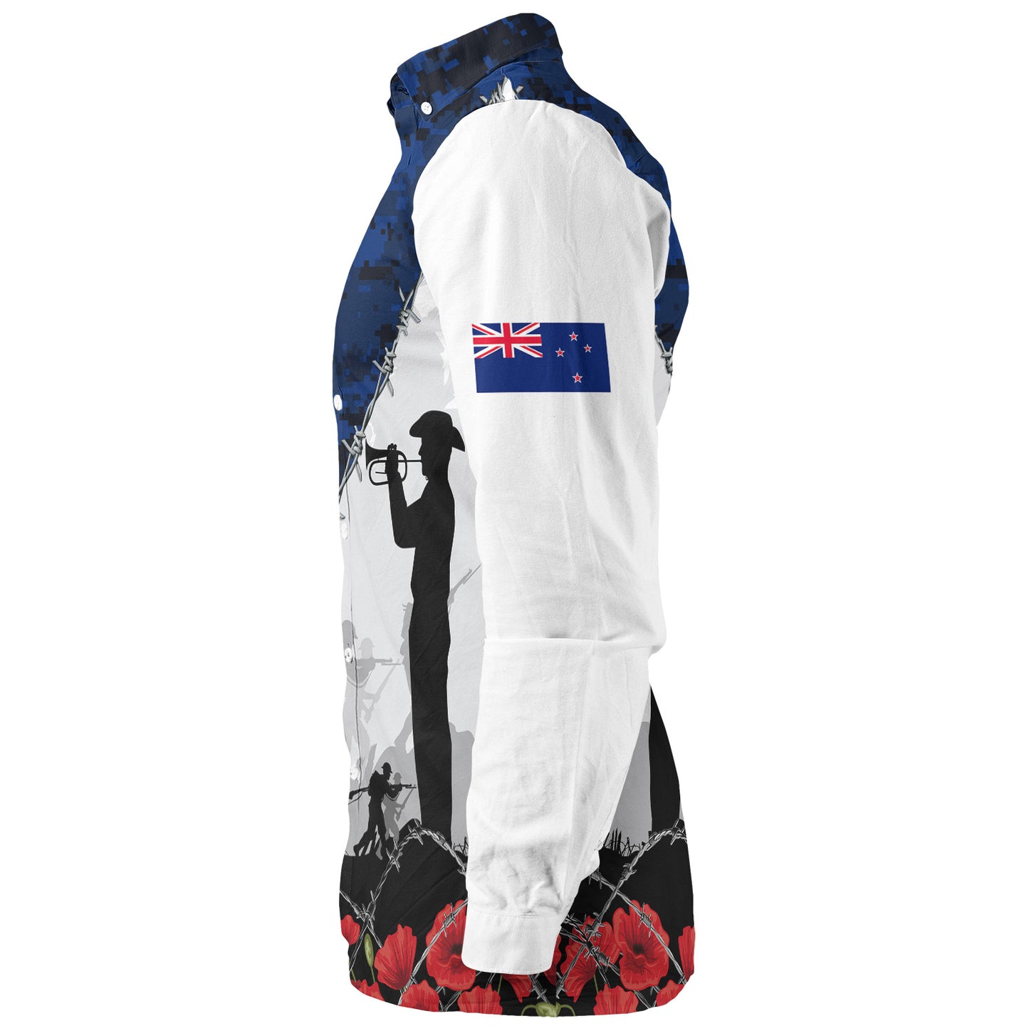 New Zealand Long Sleeve Shirt Anzac Day Poppy Flower And Barbed Wire