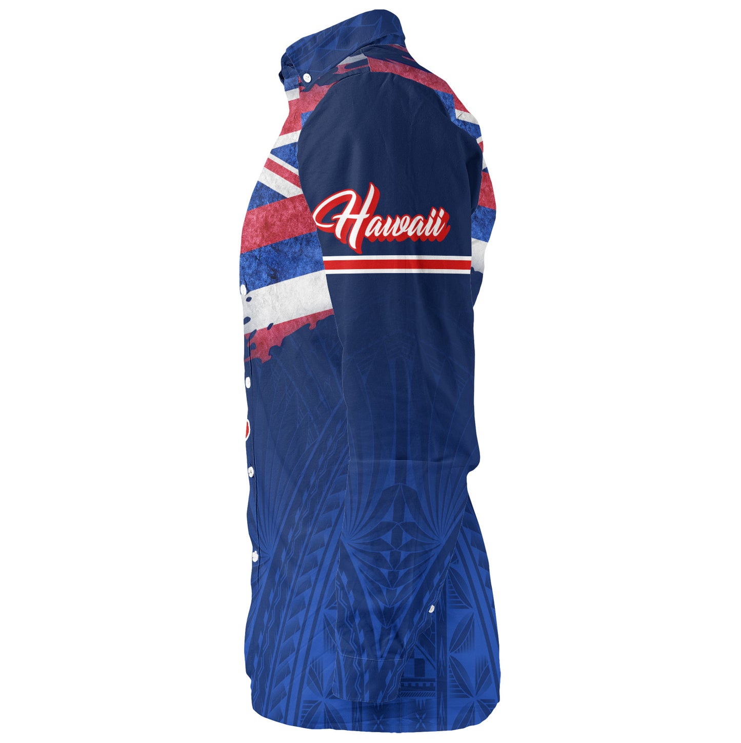 Hawaii Long Sleeve Shirt Hawaii Flag Blue Color Polynesian Patterns Grunge Style