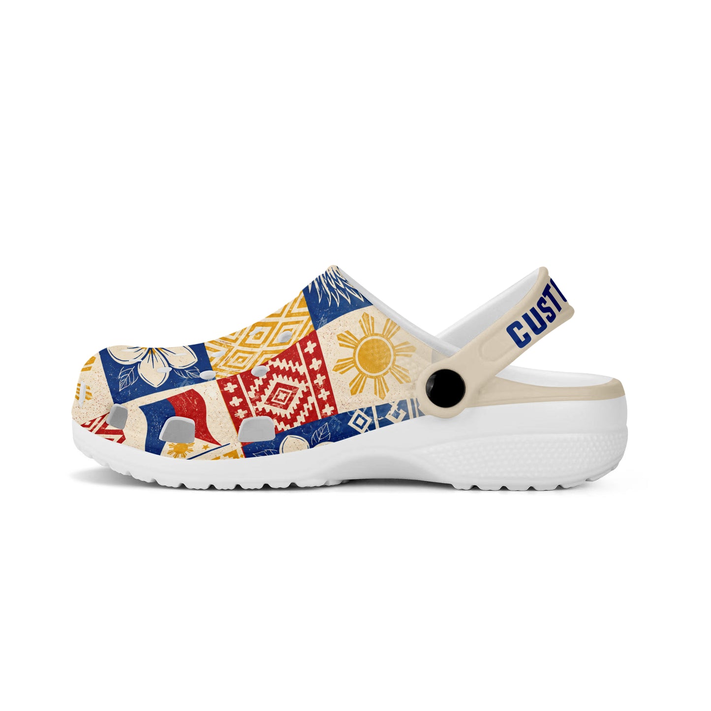 Philippines Filipinos Clogs Shoes Eagle Sun Flag Sampaguita Geometric Quilt Style