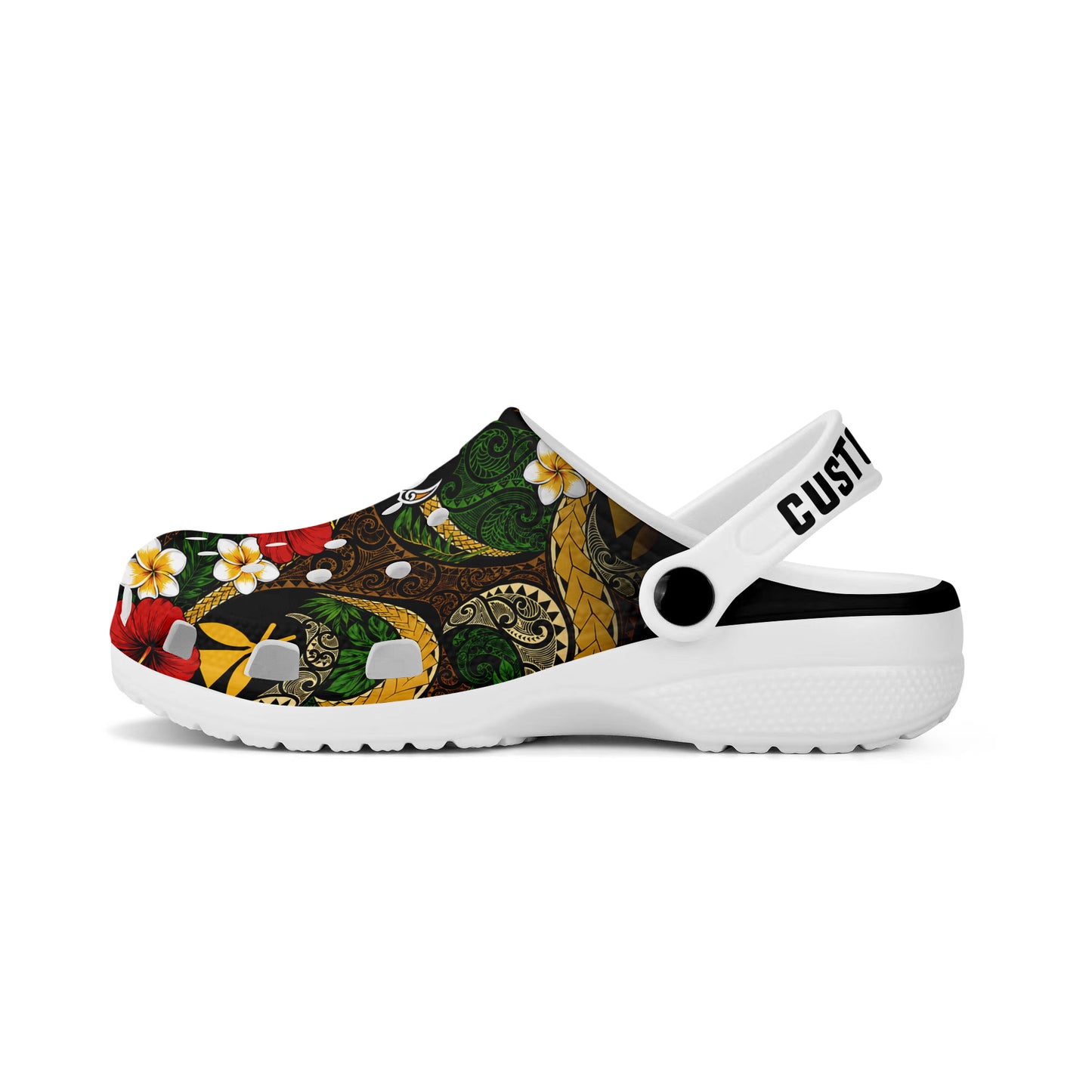 Hawaii Clogs Shoes Custom Text Kanaka Maoli Flag Floral Tribal Style