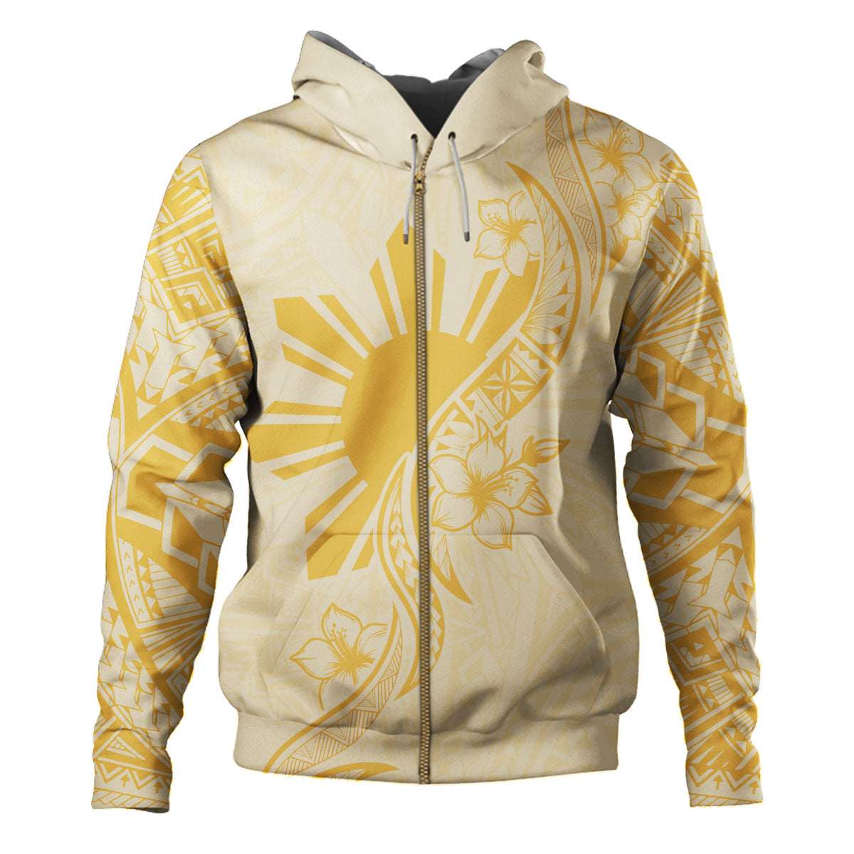 Philippines Filipinos Hoodie Sun and Sampaguita Flower Tribal Pattern