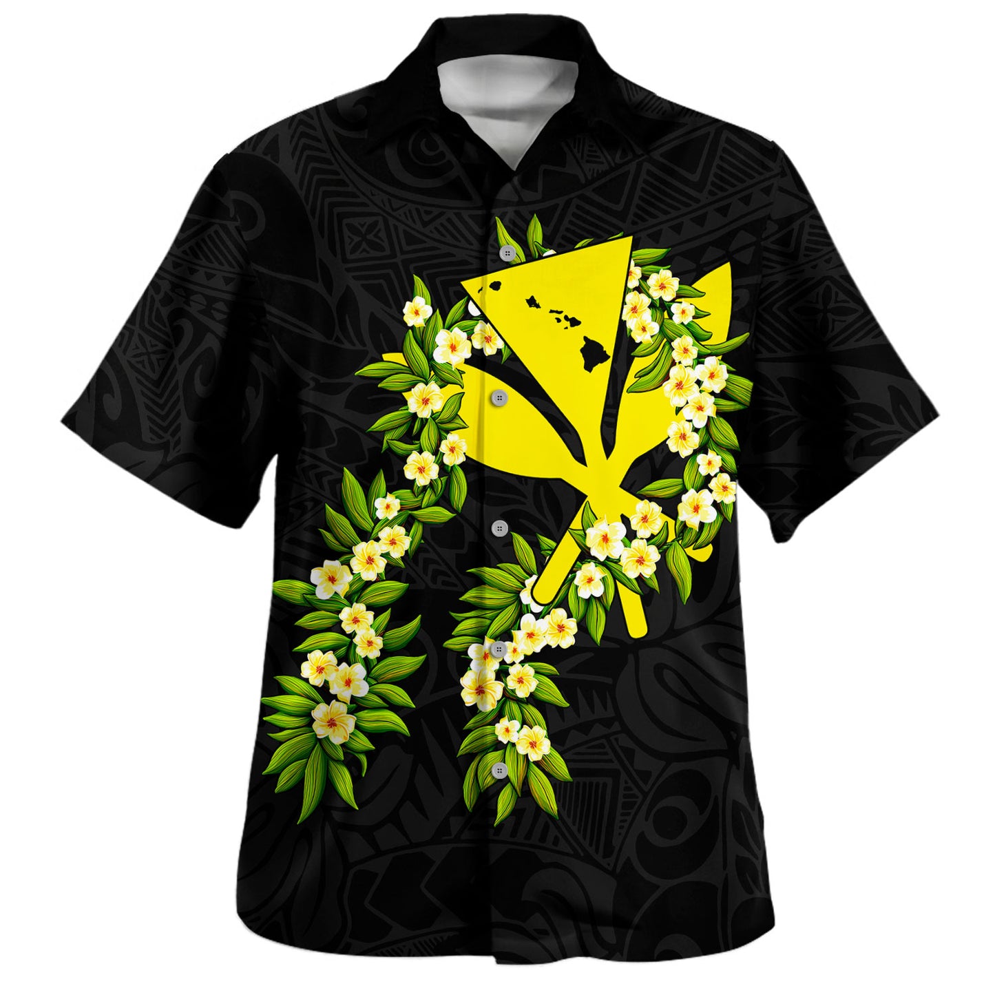 Hawaii Combo Dress And Shirt Tribal Leaf Ti Leaf Lei