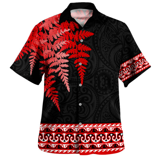 New Zealand Hawaiian Shirt Maori Pattern Silver Fern Leaves