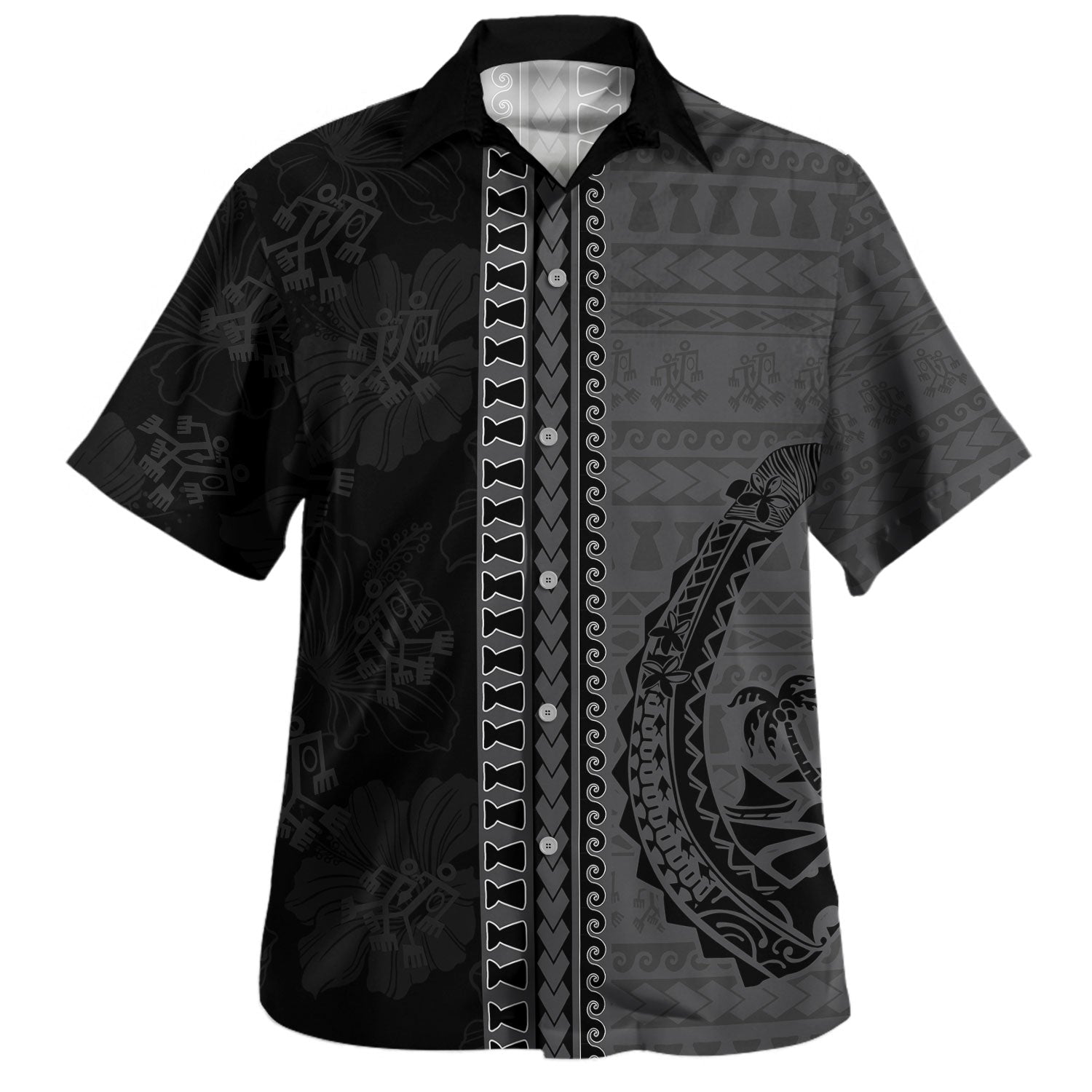 Guam Hawaiian Shirt Chamorro Black Monochrome Tribal