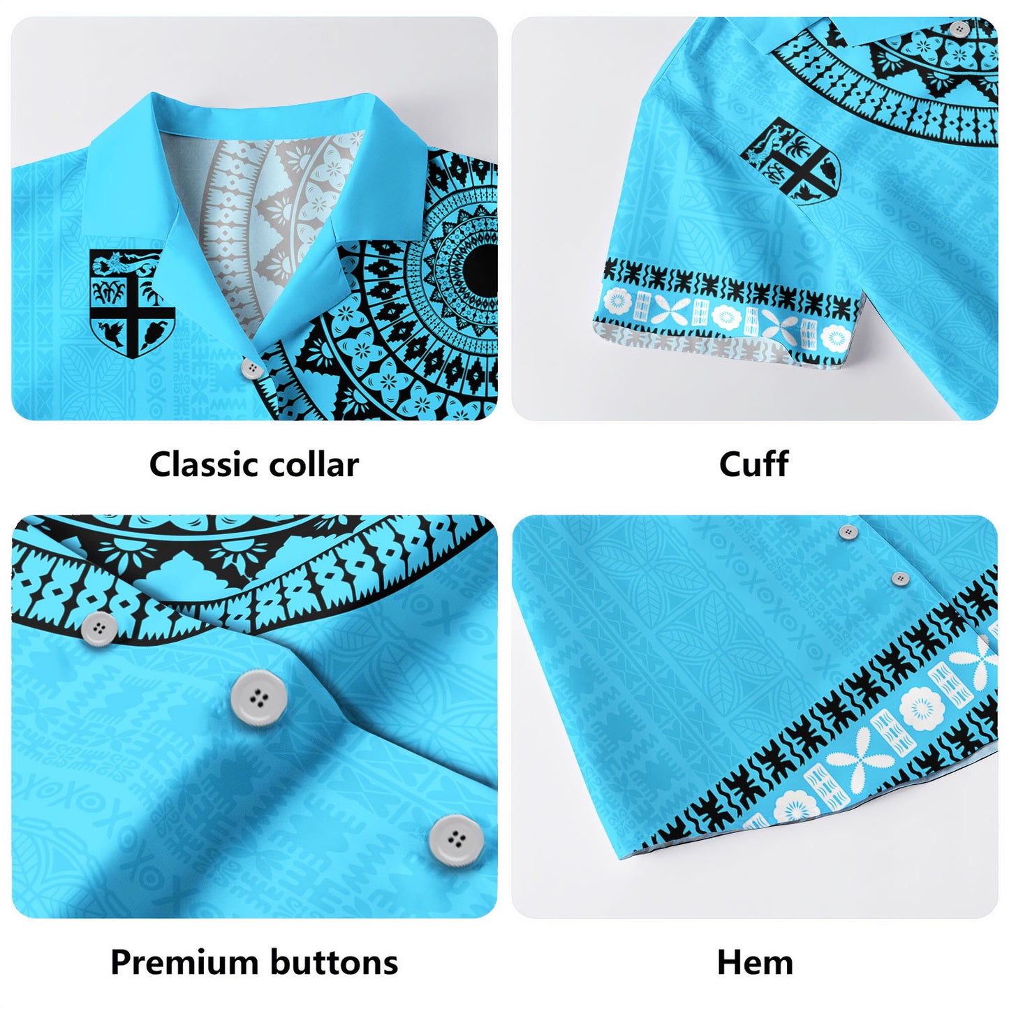 Fiji Hawaiian Shirt Style Bula Circle Coat Of Arms
