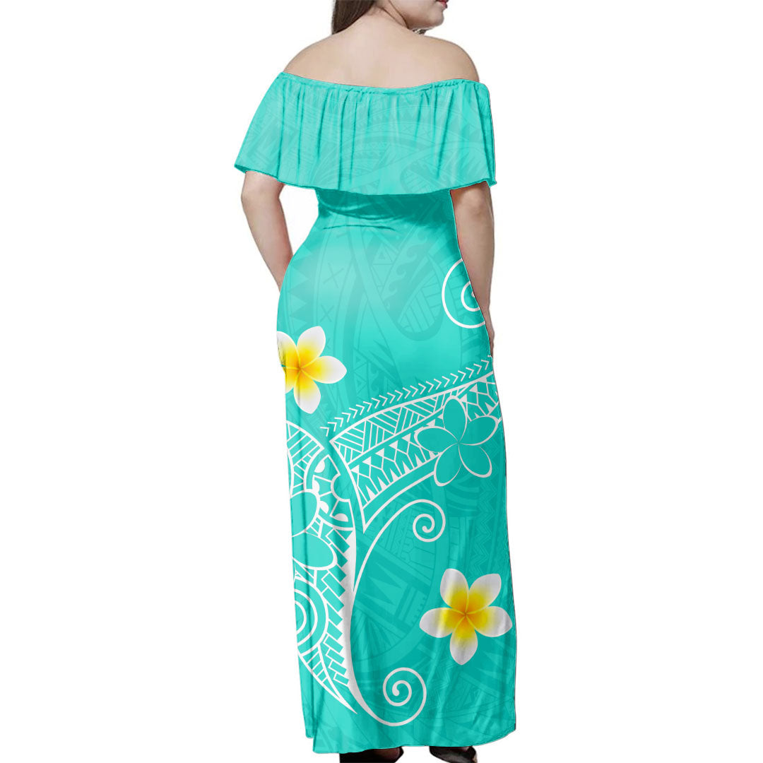 Hawaii  Woman Off Shoulder Long Dress Polynesia Floral Tribal Style Color
