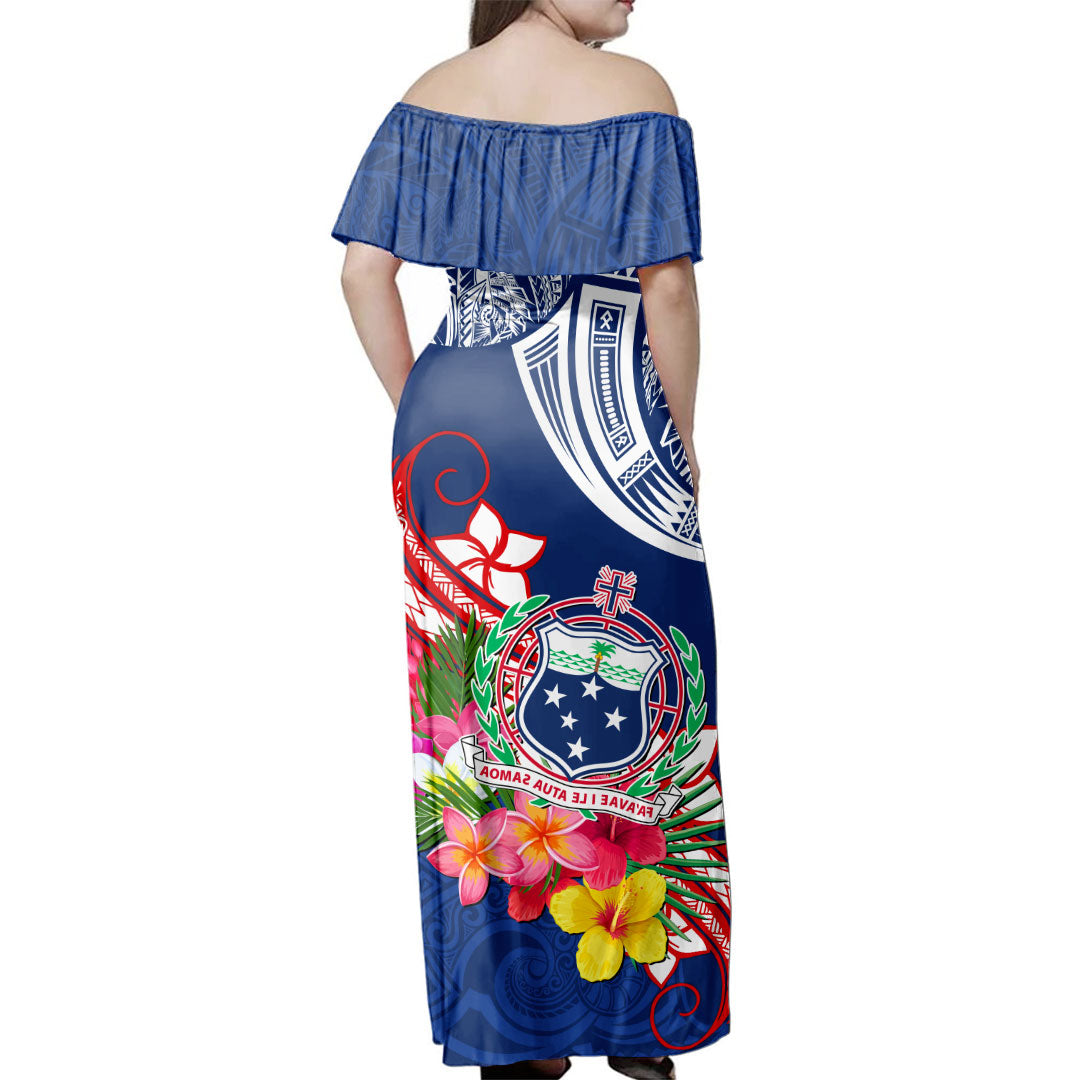 Samoa Off Shoulder Long Dress Polynesian Tribal Tattoo Tropical