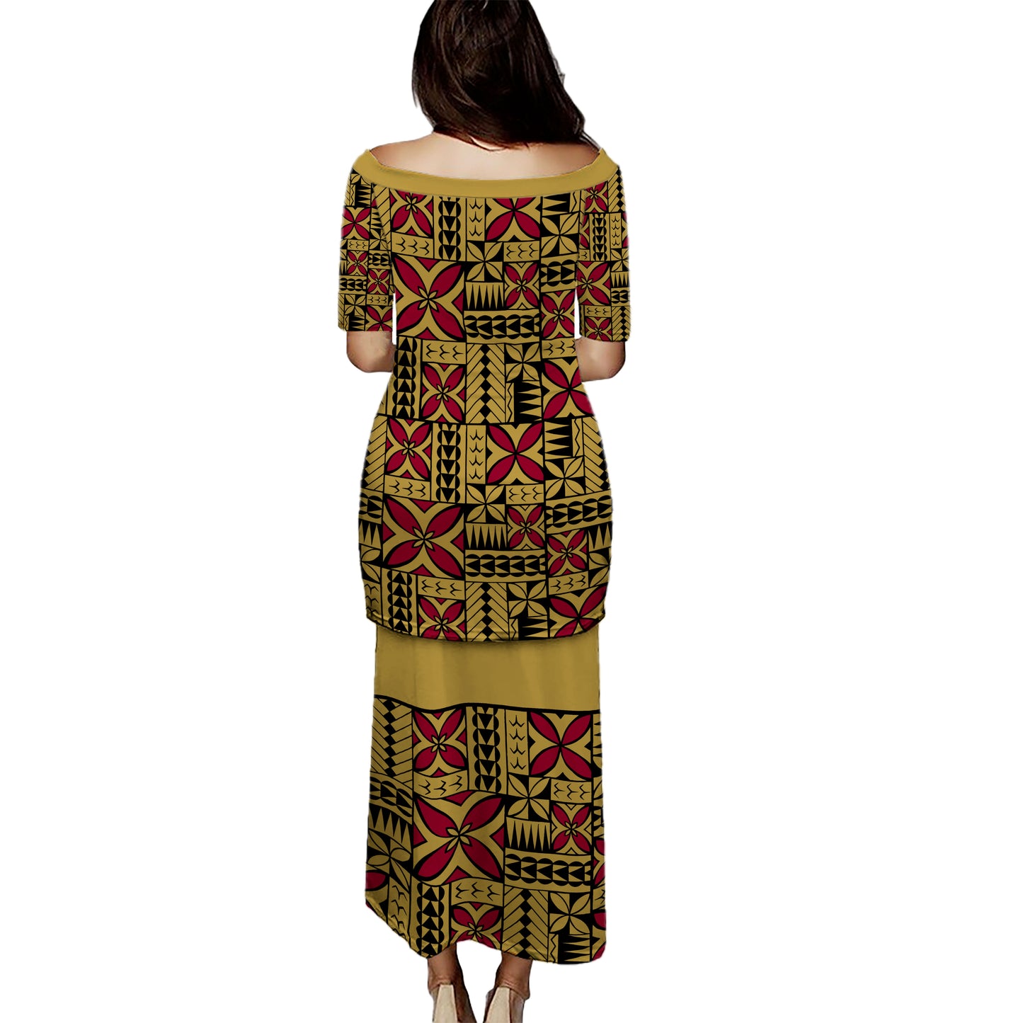 Samoa Puletasi Siapo Design Tribal Pattern Yellow