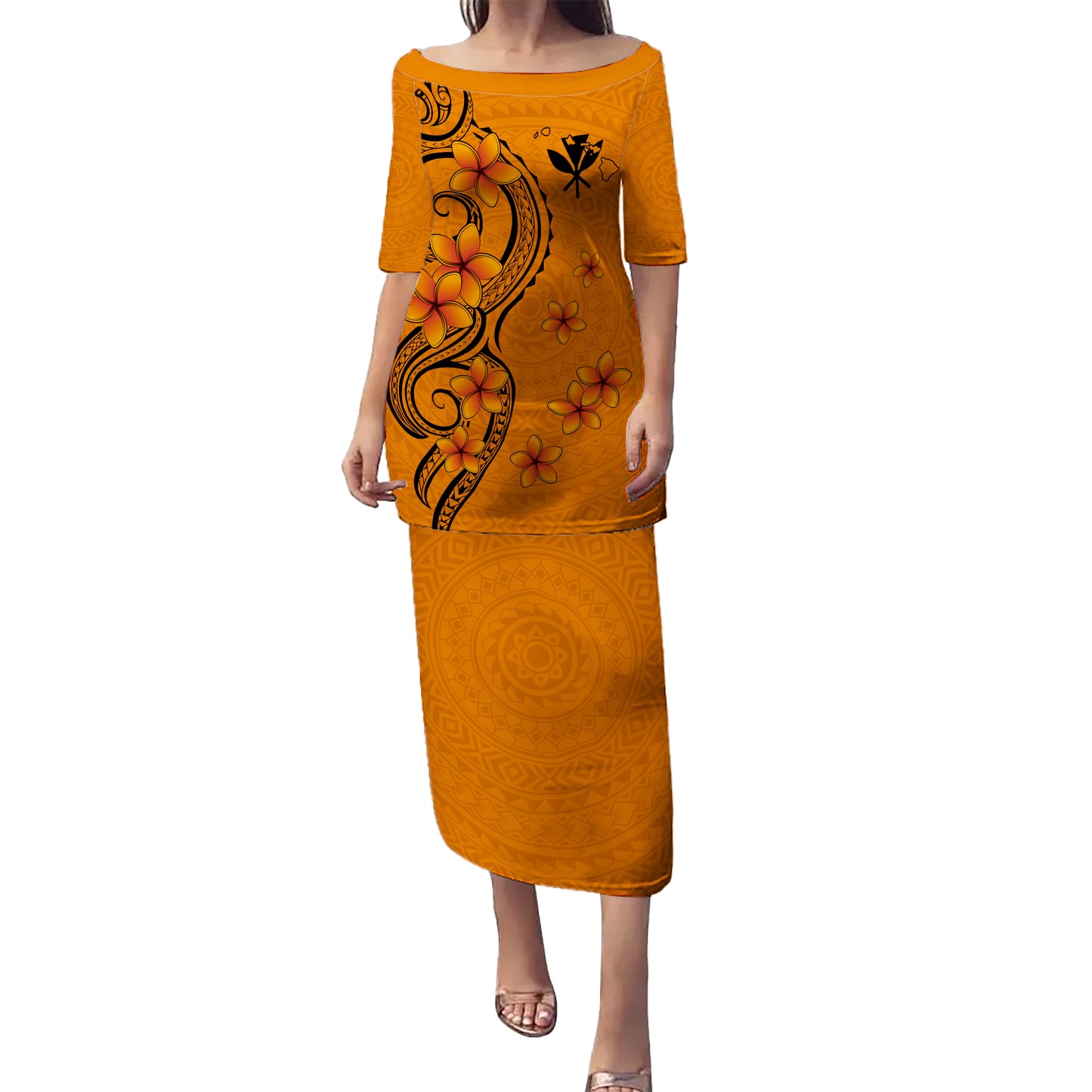 Hawaii Puletasi Kanaka Tribal Tattoo Polynesian Plumeria Flower