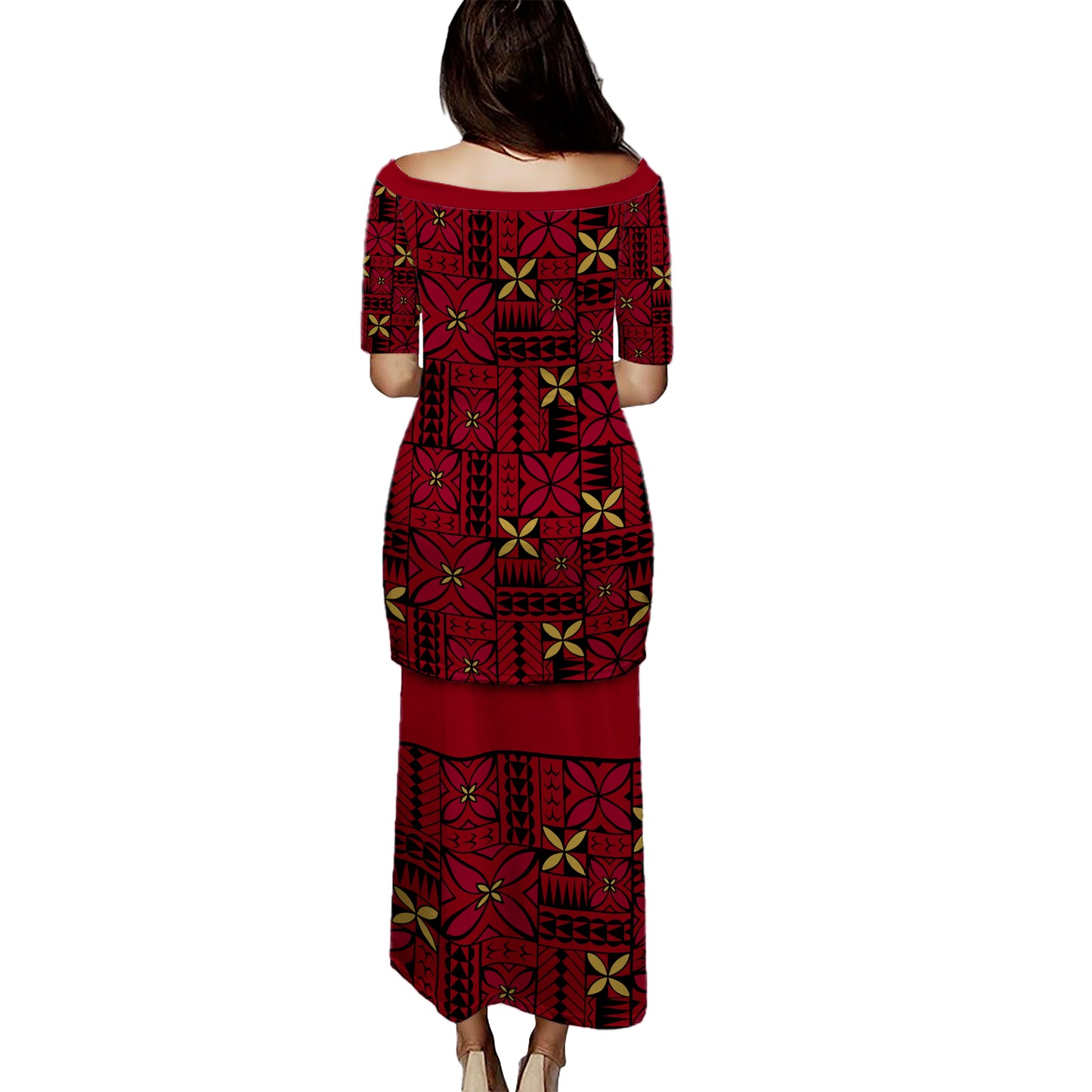 Samoa Puletasi Siapo Design Tribal Pattern Red