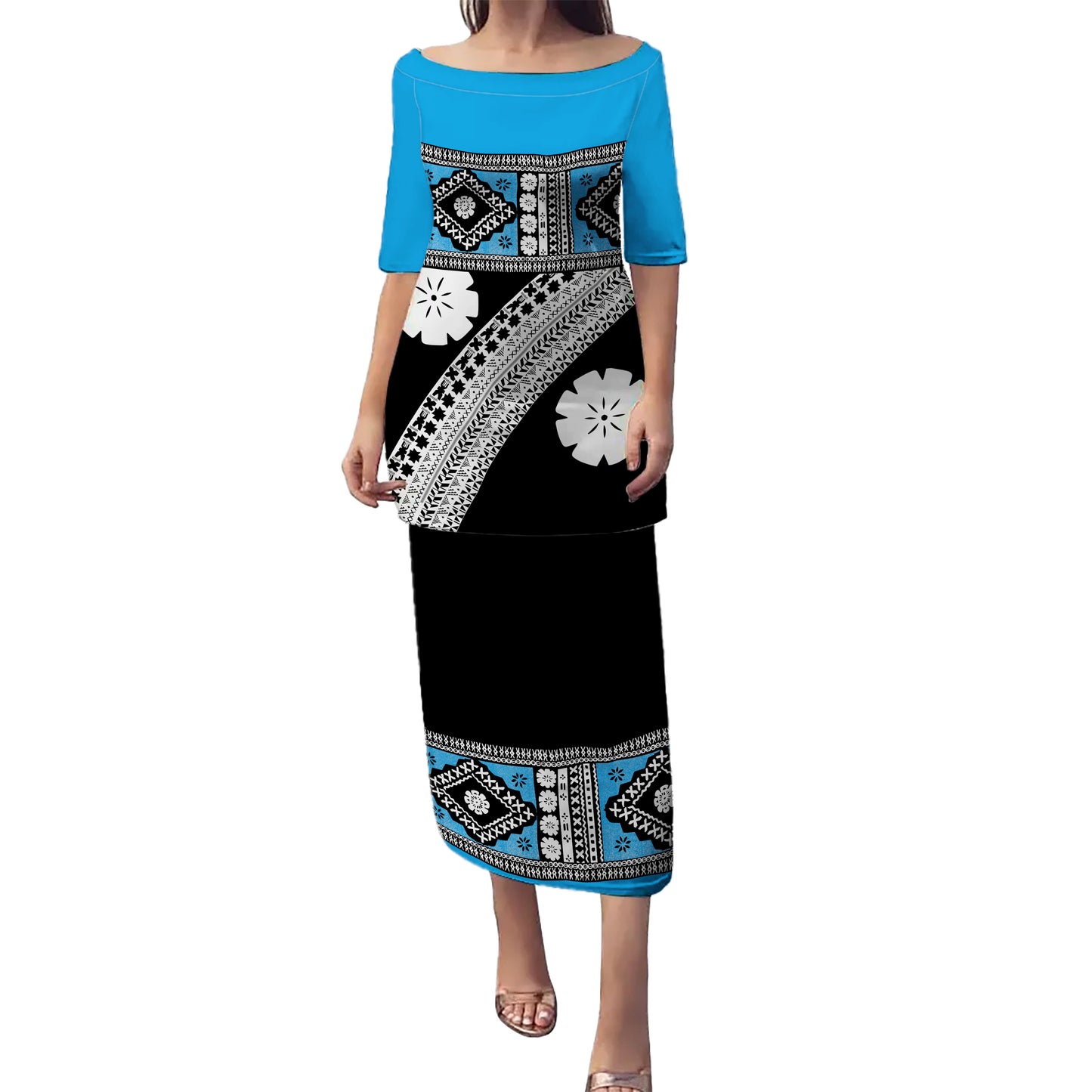 Fiji Combo Puletasi And Shirt Traditional Design Tapa Clothes