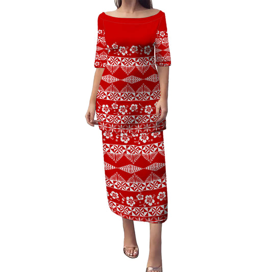 Tonga Puletasi Ngatu Design Pattern Hibiscus