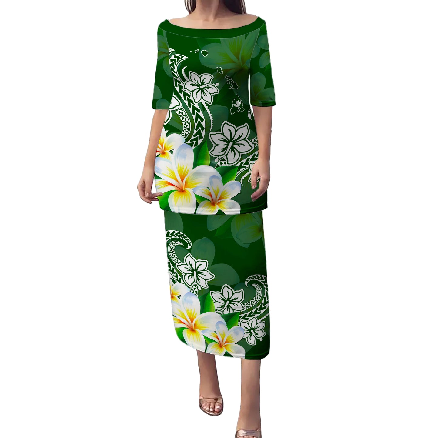 Hawaii Combo Puletasi And Shirt Polynesian Turtle Tattoo Plumeria Original Style