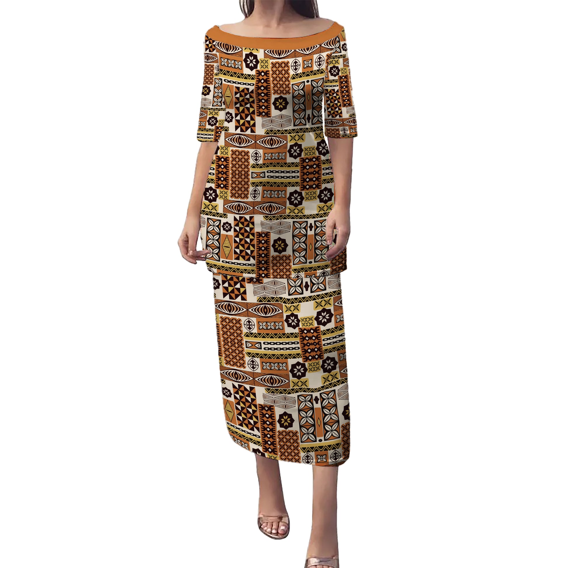 Tonga Puletasi Ngatu Tapa Pattern