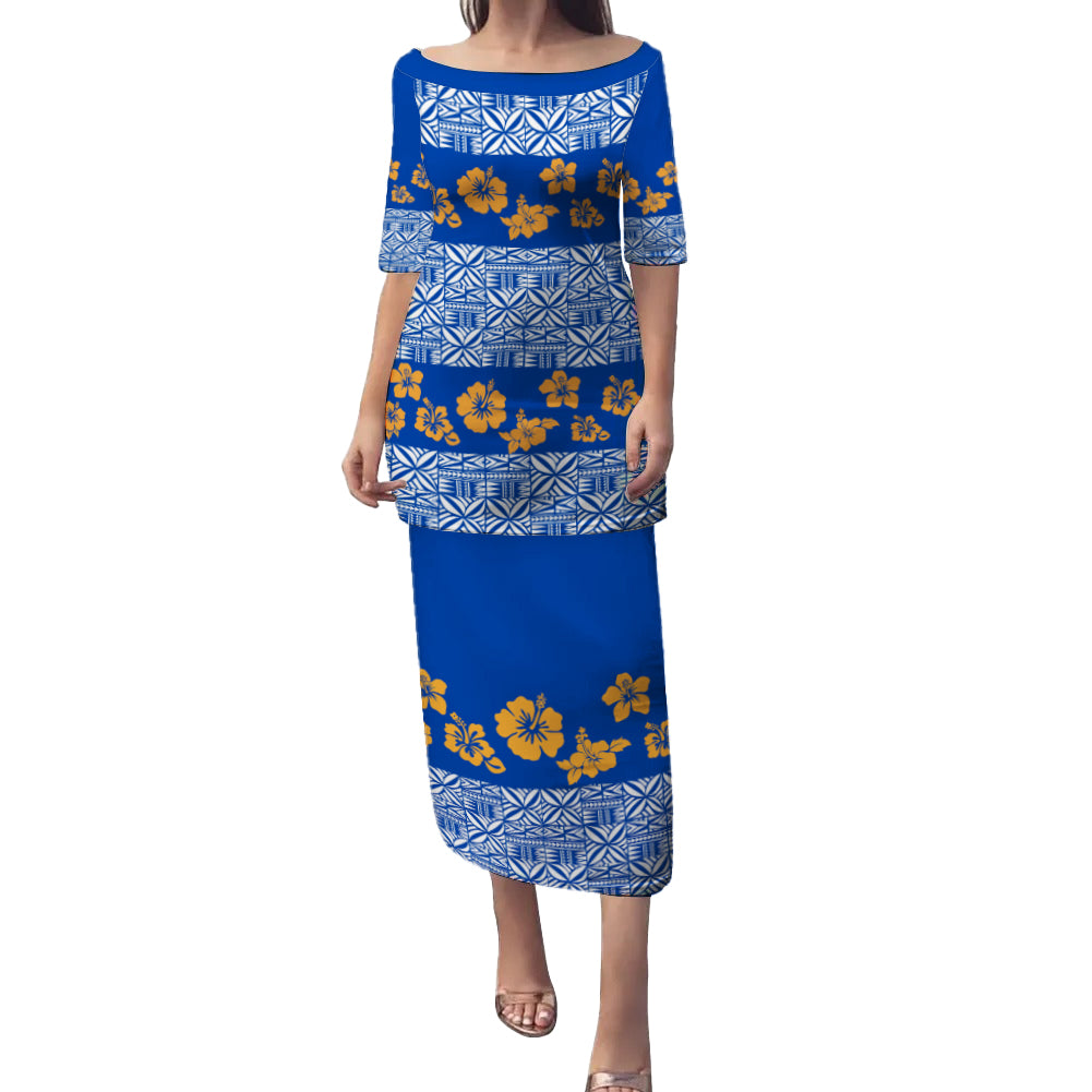 Samoa Puletasi Tapa Flower Fabric Print