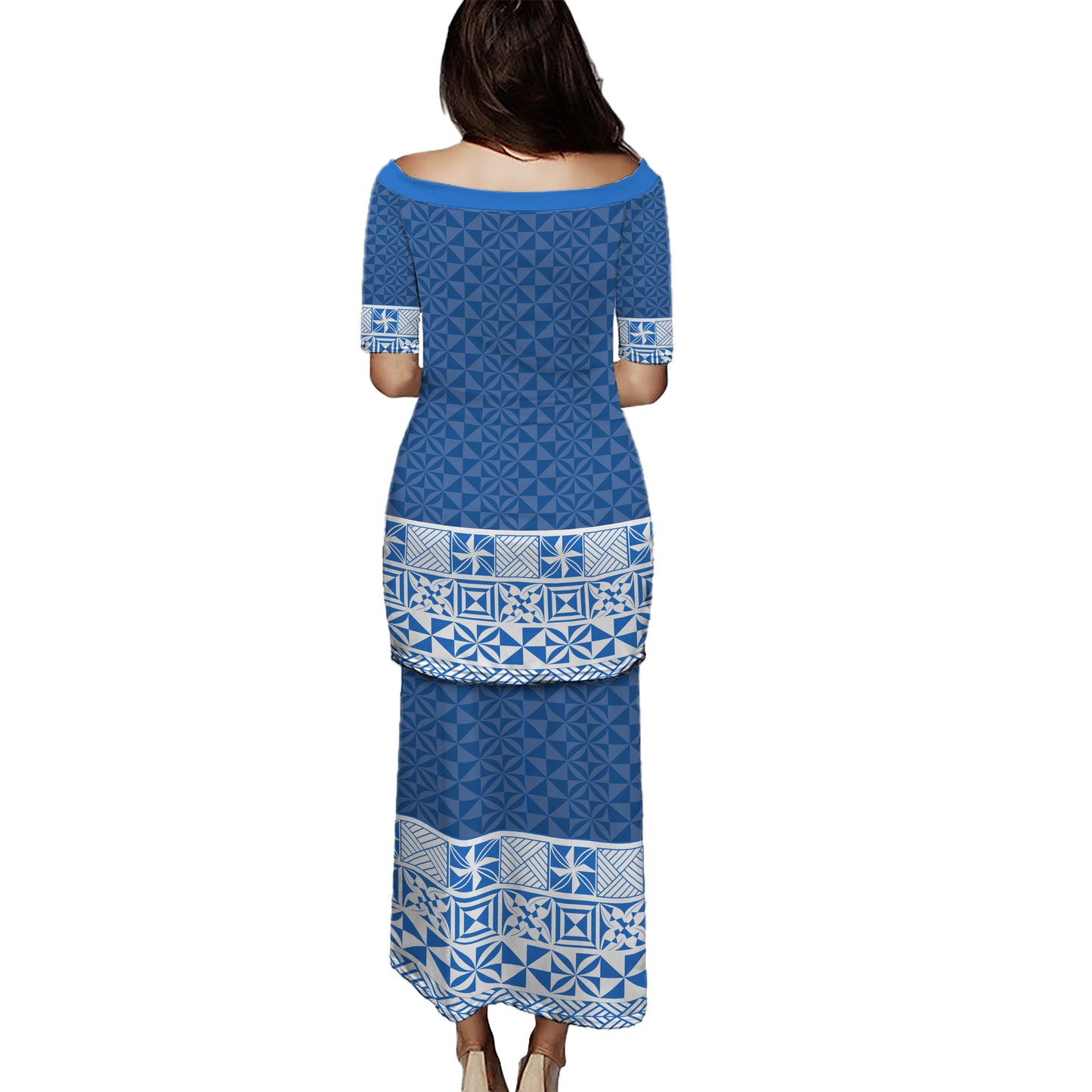 Tonga Combo Puletasi And Shirt Ngatu Style Blue