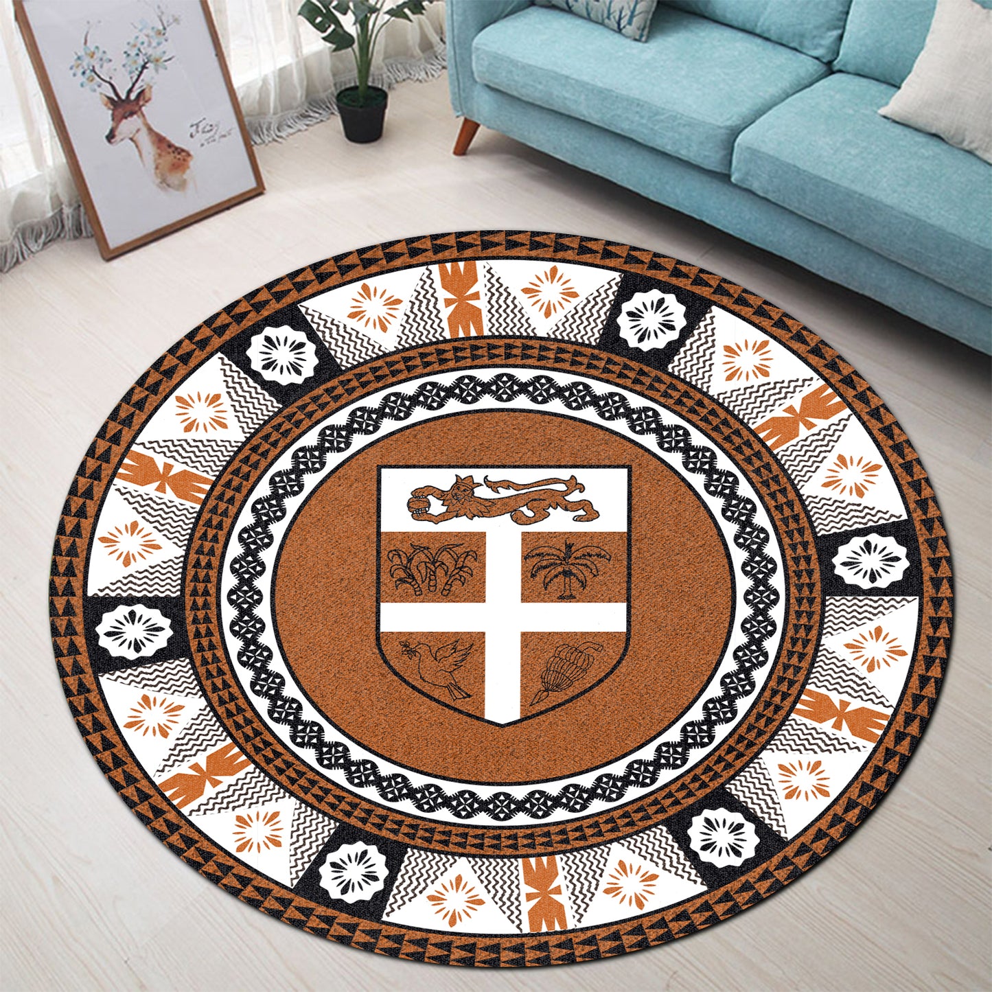 Fiji Round Rug - Fiji Tapa Design Tribal Round Rugs