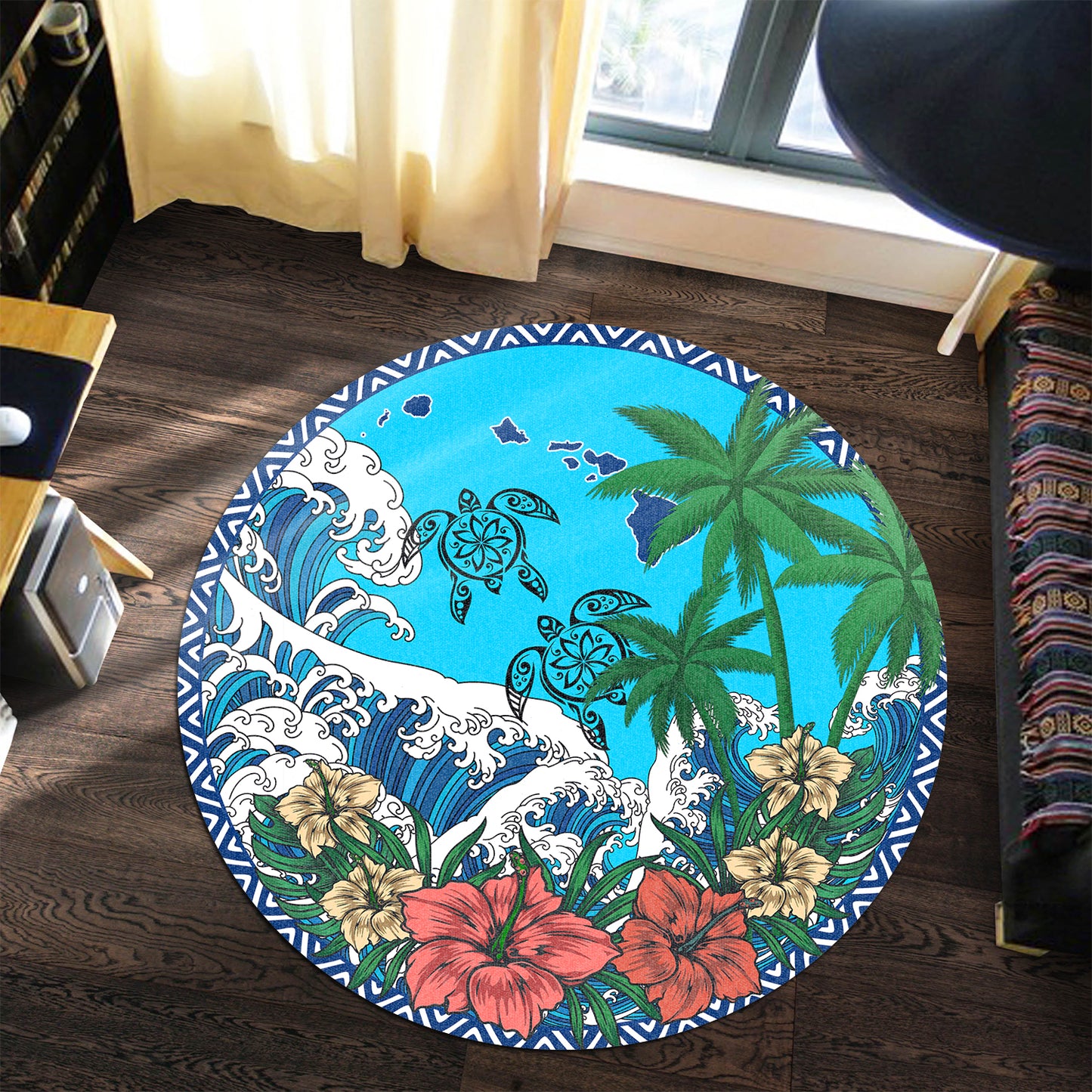 Hawaii Round Rug - Hawaii Hibiscus Floral Coconut Beach Round Rugs