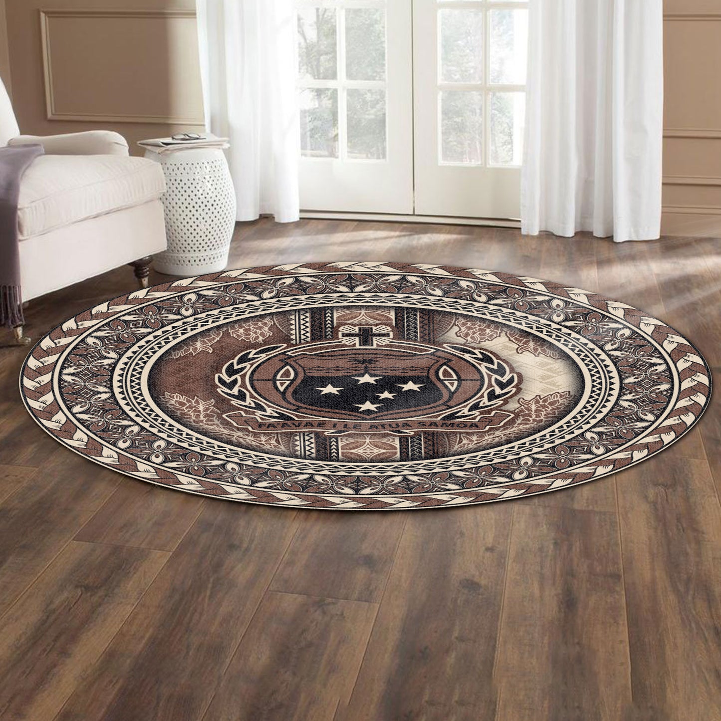 Samoa Round Rug Siapo Motif Pattern