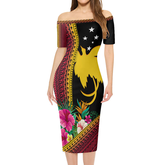 Papua New Guinea Short Sleeve Off The Shoulder Lady Dress Paradise Bird