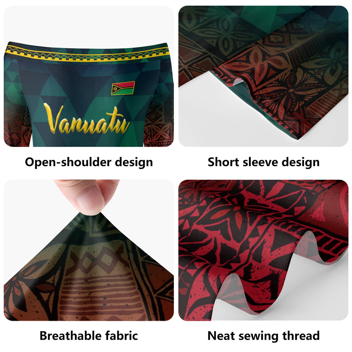 Vanuatu Short Sleeve Off The Shoulder Lady Dress Lowpolly With Tribal Motif