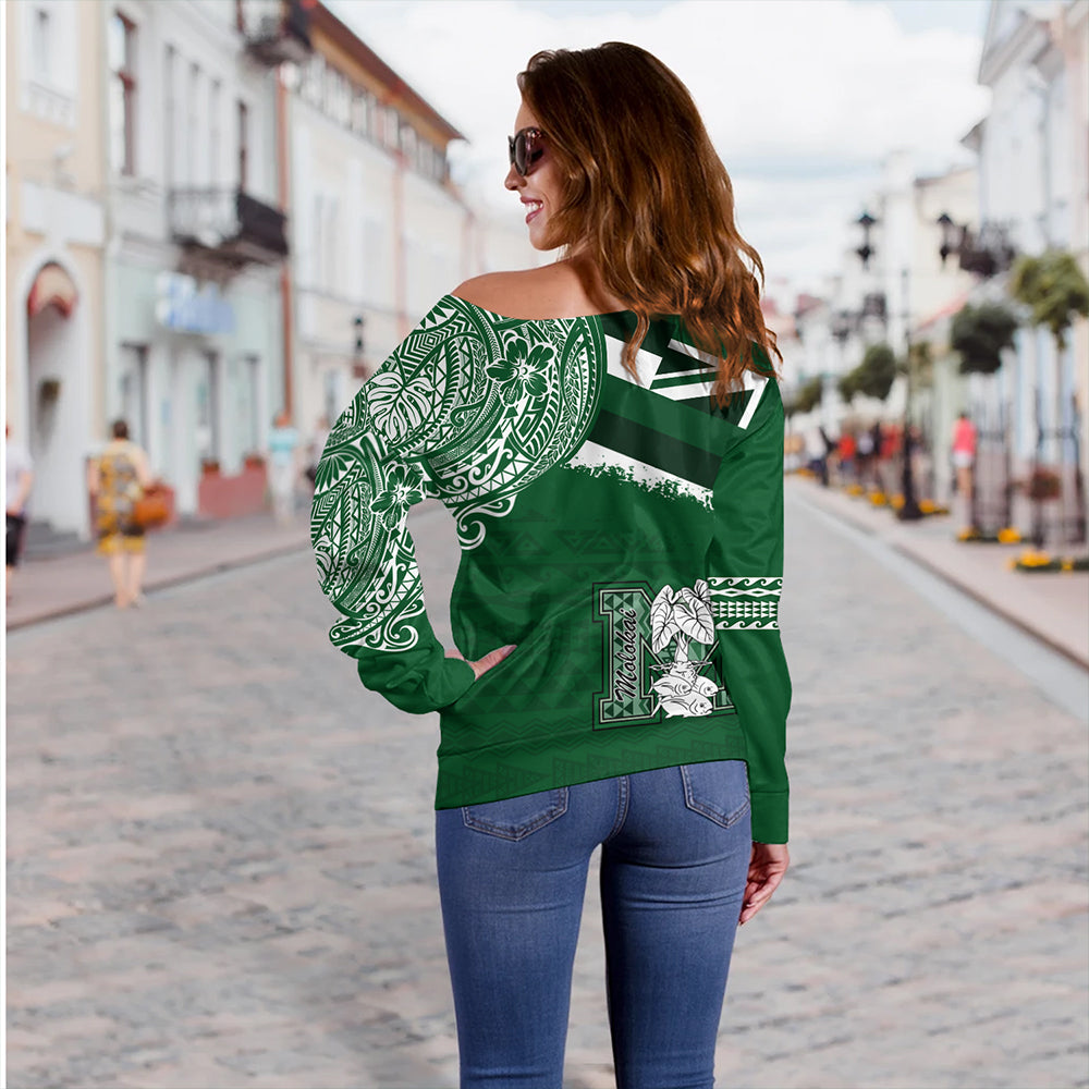 Hawaii Off Shoulder Sweatshirt Molokaʻi High School With Crest Style