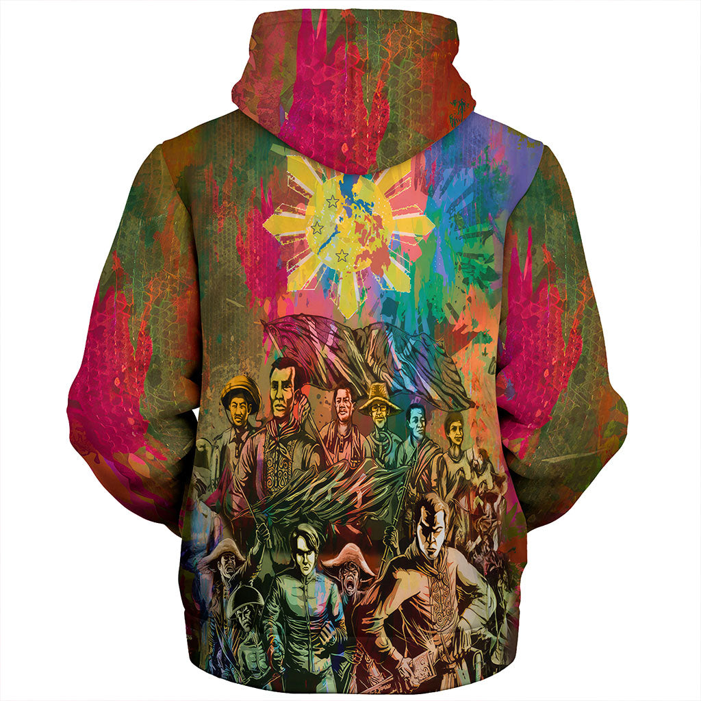 Philippines Filipinos Sherpa Hoodie National Heroes Brush Color Style