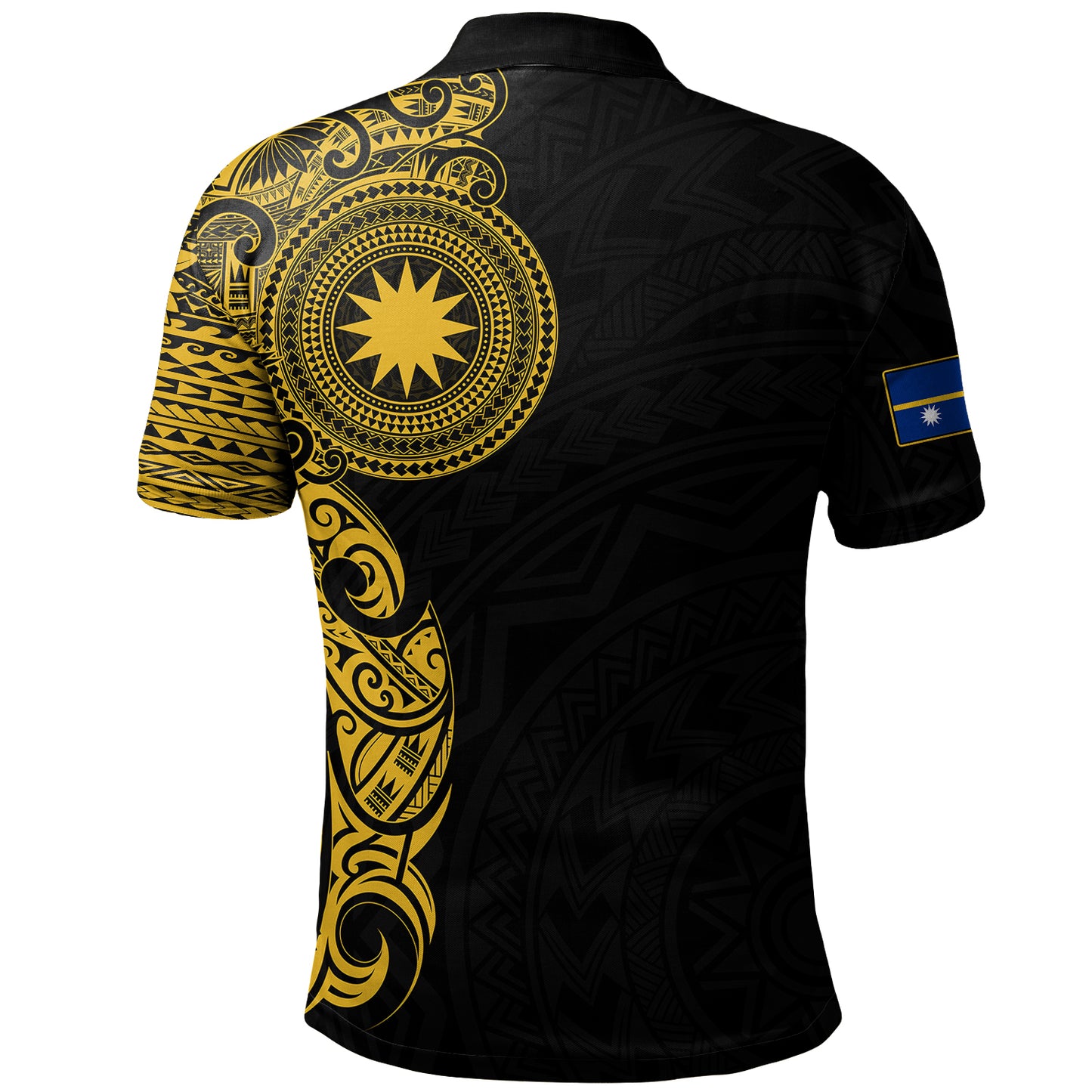 Nauru Polo Shirt Custom Polynesian Half Sleeve Gold Tattoo With Seal Black