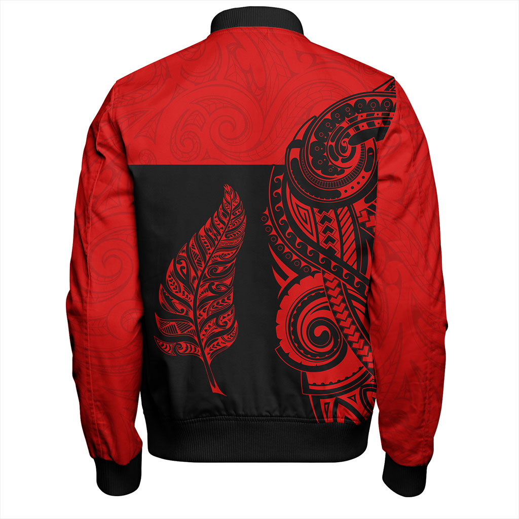 New Zealand Bomber Jacket Maori Pattern Aotearoa Silver Fern Tattoo