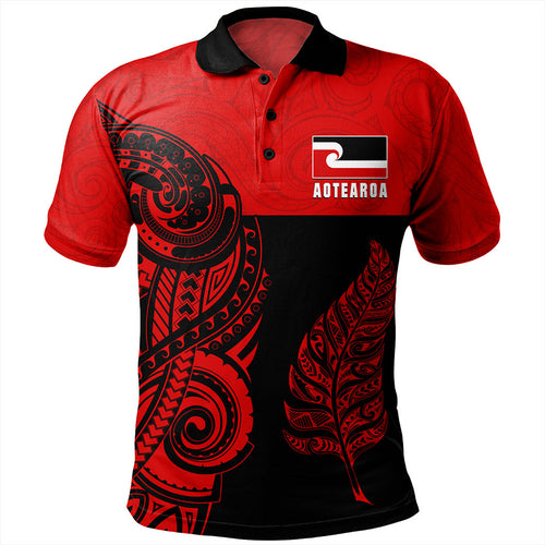 New Zealand Polo Shirt Maori Pattern Aotearoa Silver Fern Tattoo