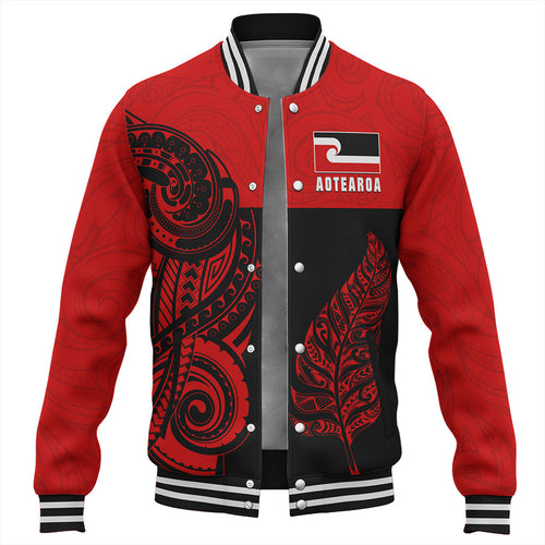 New Zealand Baseball Jacket Maori Pattern Aotearoa Silver Fern Tattoo