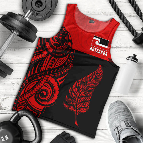 New Zealand Tank Top Maori Pattern Aotearoa Silver Fern Tattoo