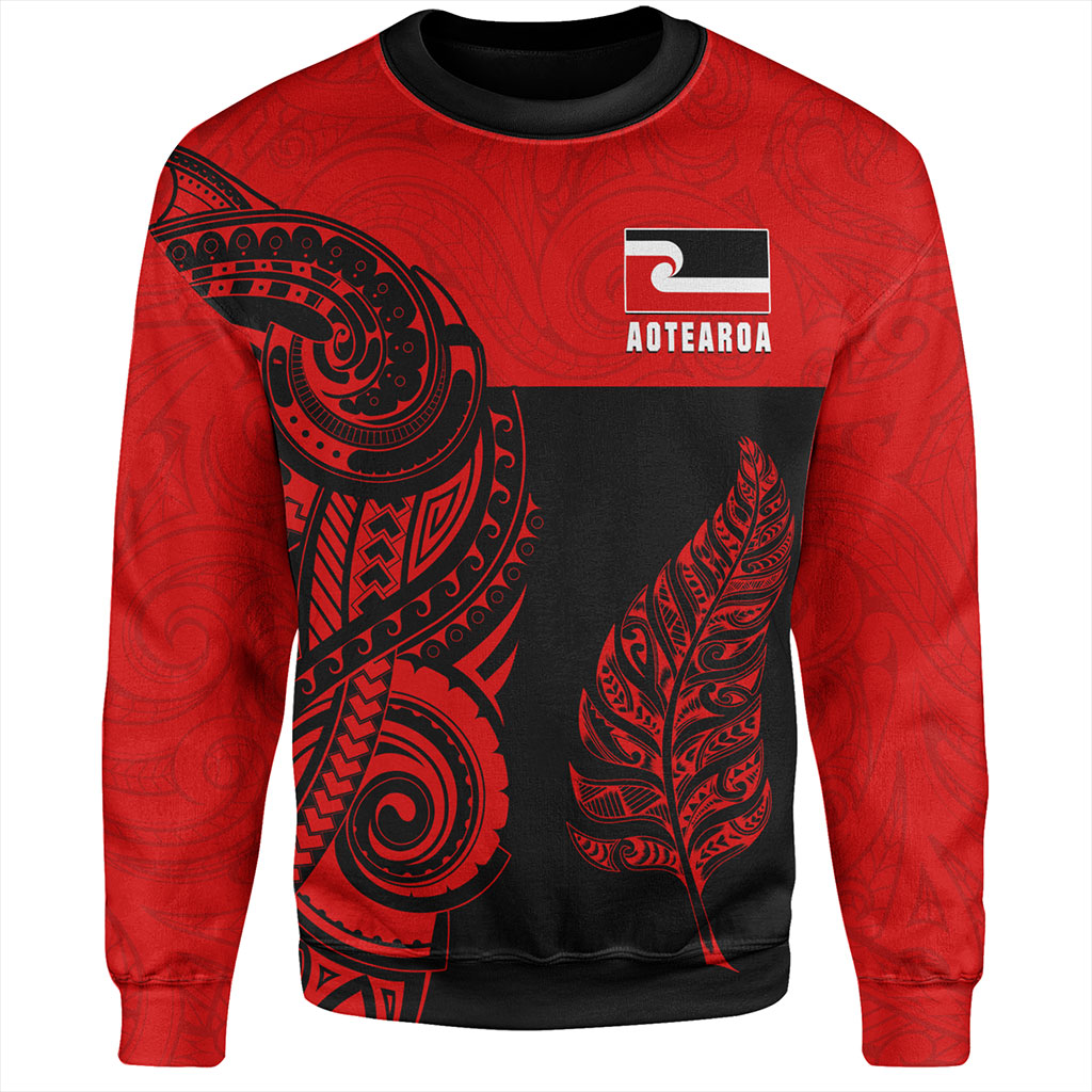 New Zealand Sweatshirt Maori Pattern Aotearoa Silver Fern Tattoo